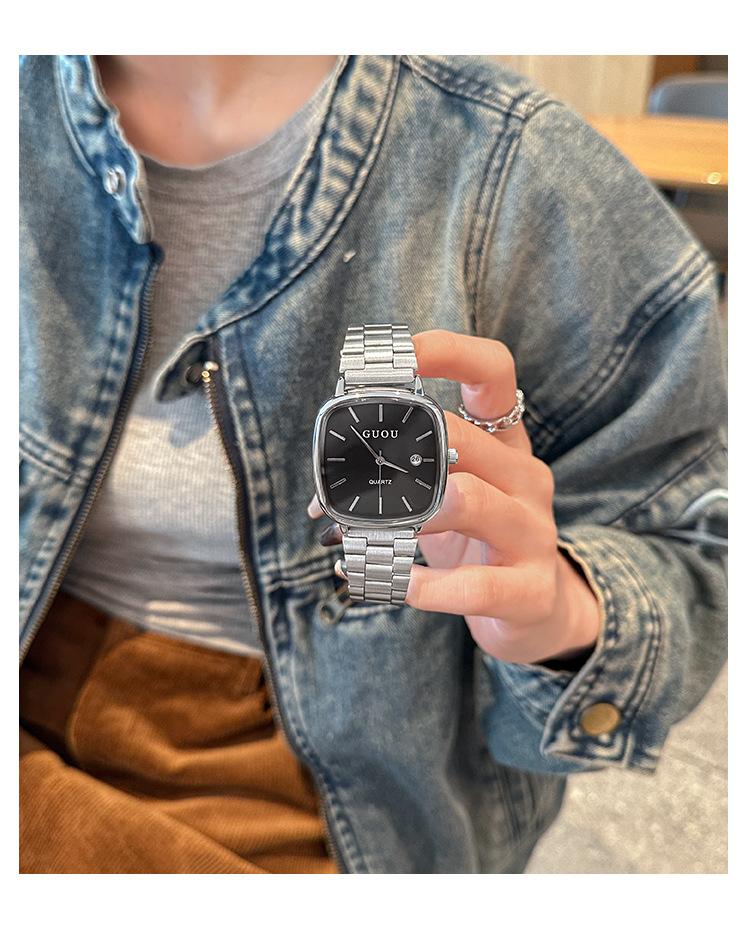 New Japanese Retro Style Watch Square Women'S Watch, Couple'S Watch With Calendar, Simple And Elegant Large Dial, Unique Design.