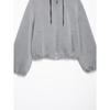 Women Hooded Zip Up Light Gray Sweatshirt Jacket Lantern Sleeve Short Length