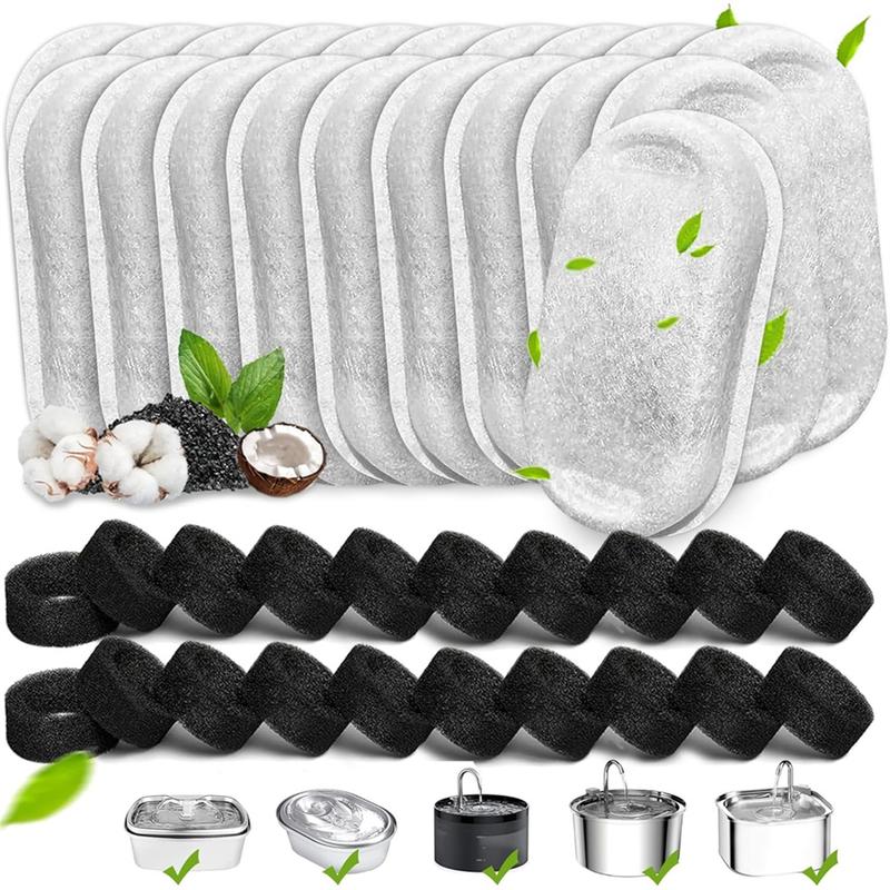 New 40PCS Cat Water Fountain Filters for 67oz/2L and 108/3.2L Stainless Steel Pet Fountain Cat Replacement Filters Sponges