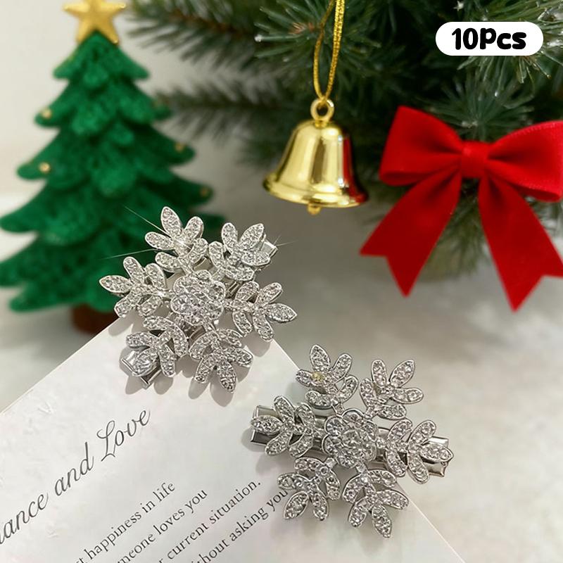 Christmas Sparkle Zircon Snowflake Hairpin Set of 2/5/10, Women's Cute Metal Rhinestone Hair Clips for Party Bangs Accessories