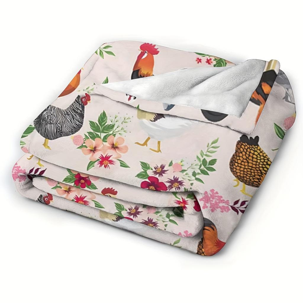 Colorful Chicken Floral Flannel Printed Blanket Suitable For All Seasons Suitable For Living Room Office Sofa And Travel