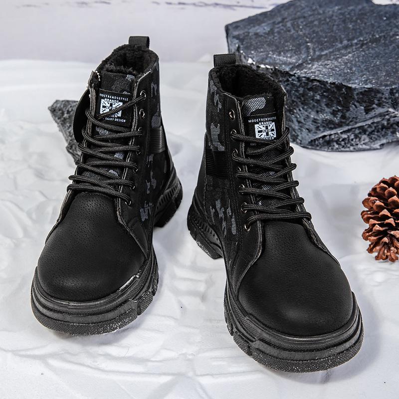 Camouflage Martin Boots Men's Spring, Autumn and Winter Warm Thickened Men's Boots Thick-soled Fashionable Retro Lace-up Shoes Men