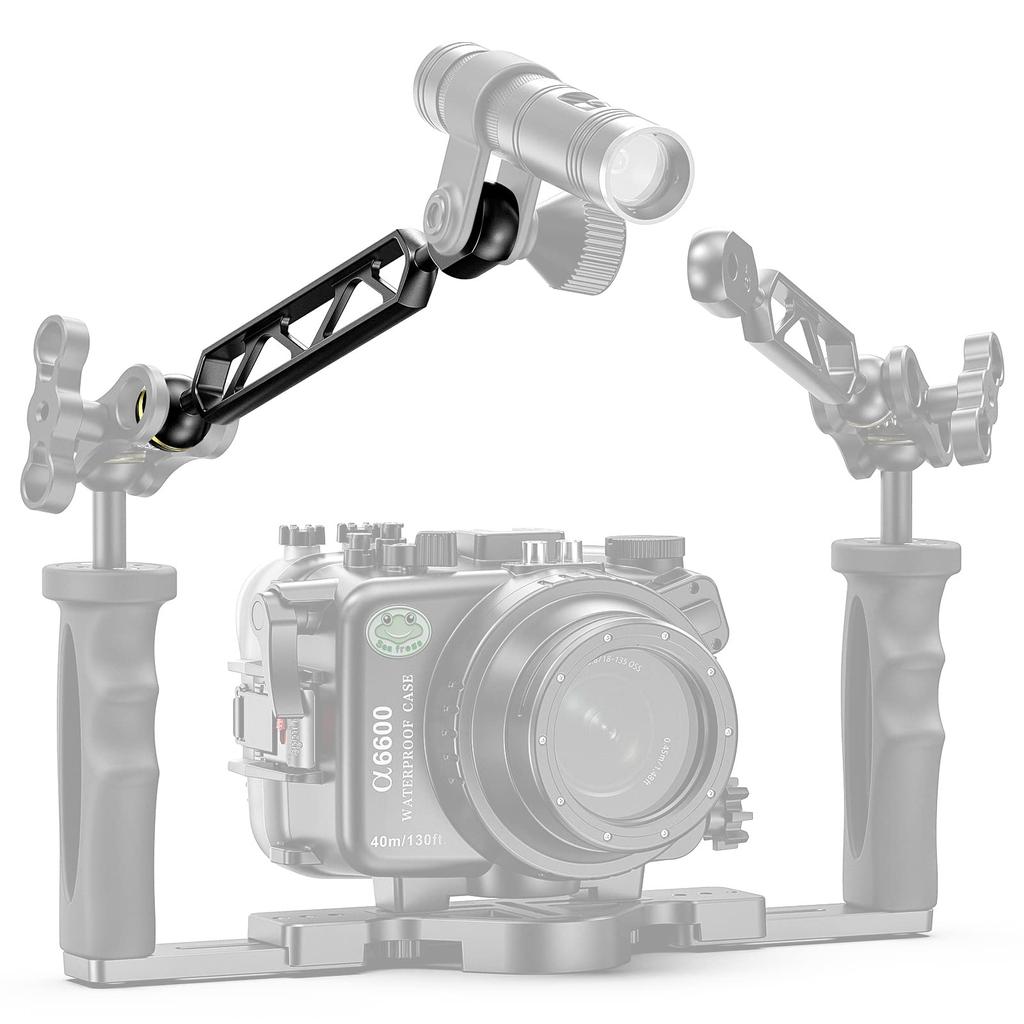 Seafrogs Aluminum Alloy Underwater Extension Mounting Arm with Ball to YS Head Clip Connector Arm for Underwater Lighting Video and Diving Camera
