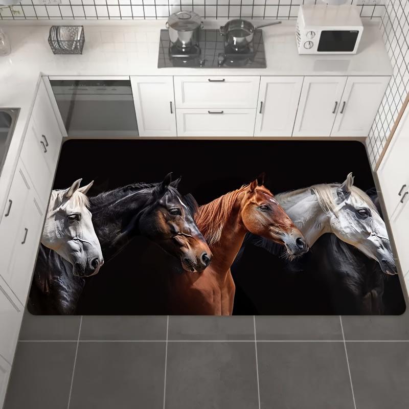 Running Horses Artistic Area Rug, Soft Non-Slip Machine Washable Floor Mat for Laundry Room Bathroom Kitchen Home Decor