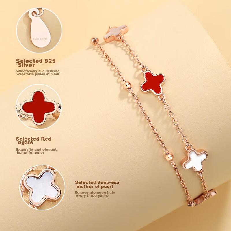 Silver Four-Leaf Clover Bracelet, Chain Bracelet