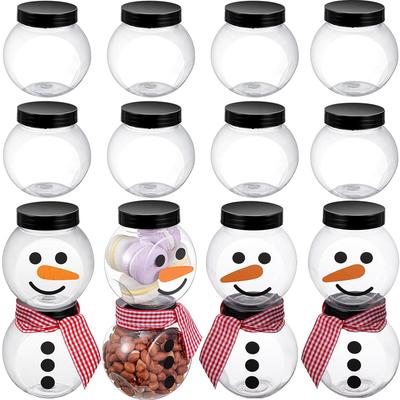 Plastic Candy Jars for Christmas Party Favors Snowman Christmas Candy Jars with Lids Clear Xmas Cookie Jar Container Chocolate