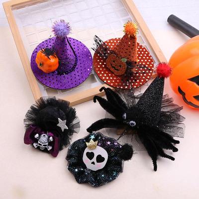 Presilha de Cabelo Chapéu de Bruxa de Halloween DIY para Crianças - Acessórios de Cabelo Abóbora Fantasma Semiacabados