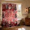 1Pc Imitation Relief Pink Santa Claus Print Waterproof Shower Curtain Partition Privacy Hanging Curtain 12 Hooks Multiple Sizes
