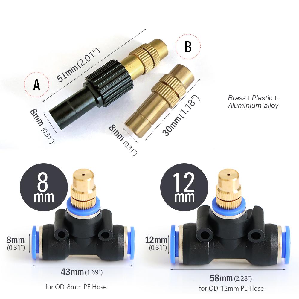 10PCS Brass Adjustable Garden Micro Sprinklers Nozzle for 5/8mm 8/12mm PE Hose Outdoor Misting Cooling System Watering Atomizer