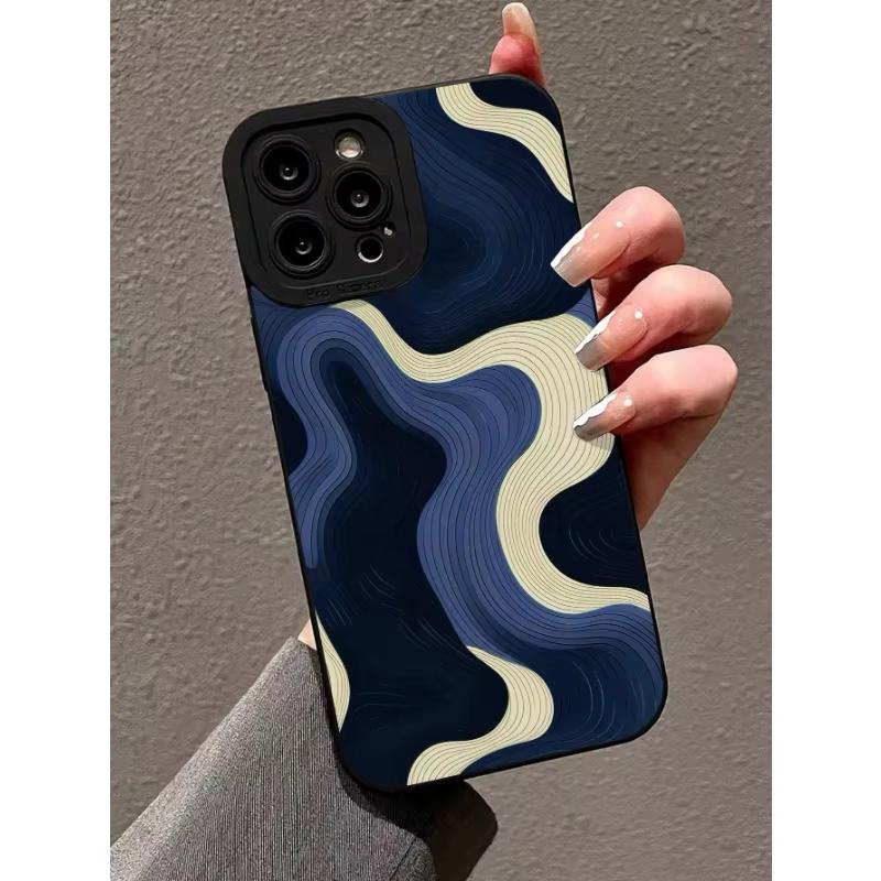 Abstract Navy Wave Line Art Minimalist Style Phone Case for iPhone 17 16 15 14 13 12 11 Series Pro Max Plus