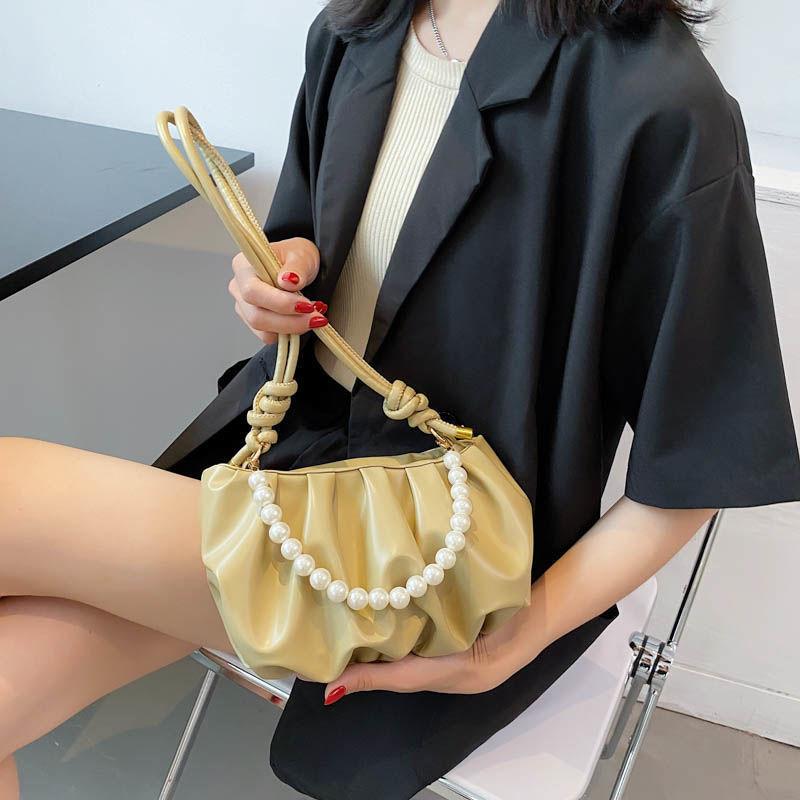 High-end Summer Niche Small Bag Women's 2025 New Trendy Texture Pearl Underarm Bag Pleated Cloud Messenger Bag