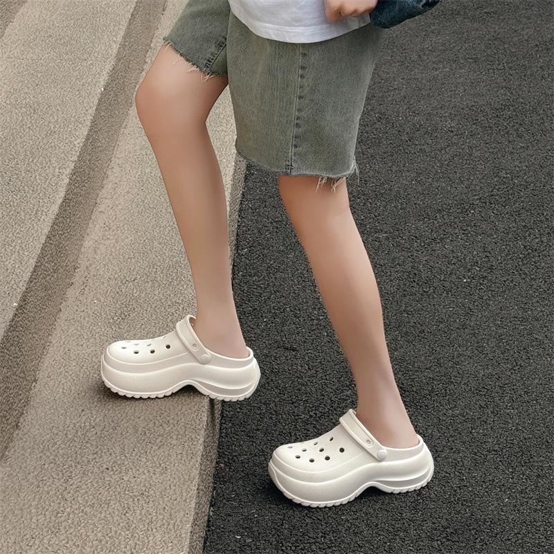 Summer platform  women wear heightening fashion bag head sandals, versatile EVA platform seaside two slippers