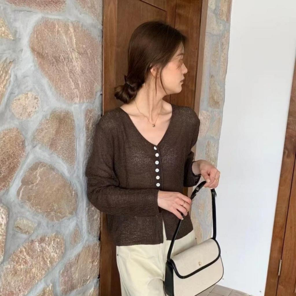 Fashionable Lightweight V-neck Cardigan - Transparent Summer Long Sleeved Shawl, Women's Casual Sexy Style, Elegant Cardigan