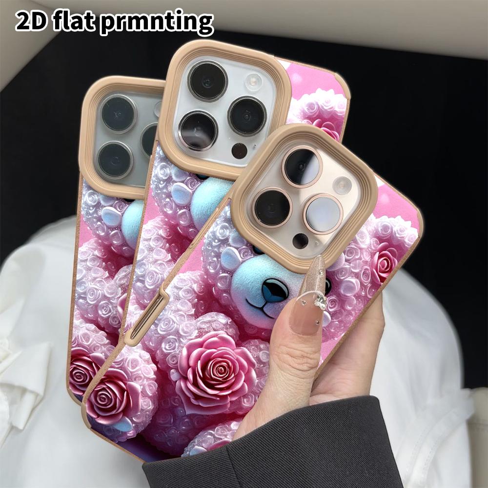 Phone Case: 2D flat lambskin suitable for iPhone 18, 17, 16, 15, 14, 13 Pro film protective case, crystal little bear, Christmas and Halloween gift