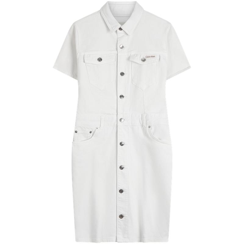 

Calvin Klein Американское винтажное джинсовое платье с коротким рукавом и воротником на пуговицах с заклепками Женское платье 47C664G XXS