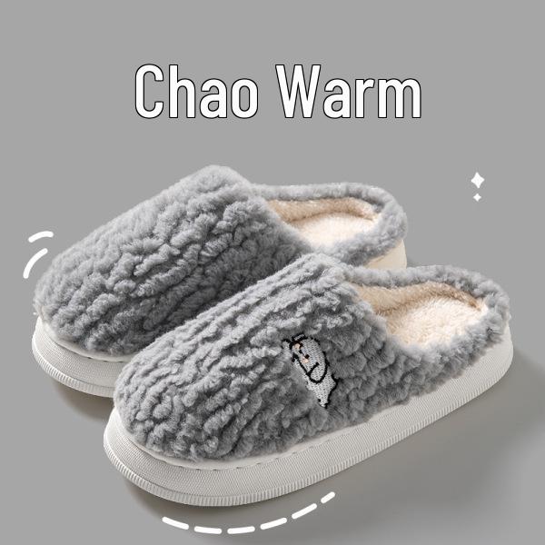 Men's Large Winter Non-Slip Cotton Slippers with Velvet Lining