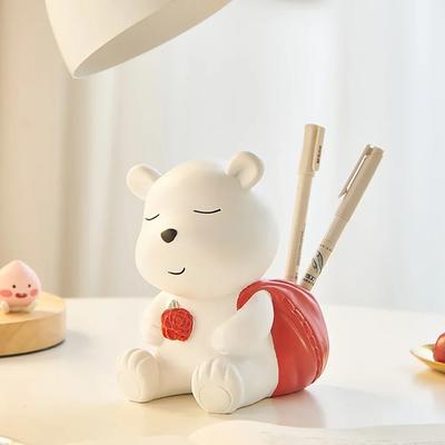 Kreativní dekorace, figurka medvěda, úložný držák na pero, stolní dekorace, doplňky, pryskyřičná výzdoba, úložný prostor na štětce na make-up, domácí dekorace