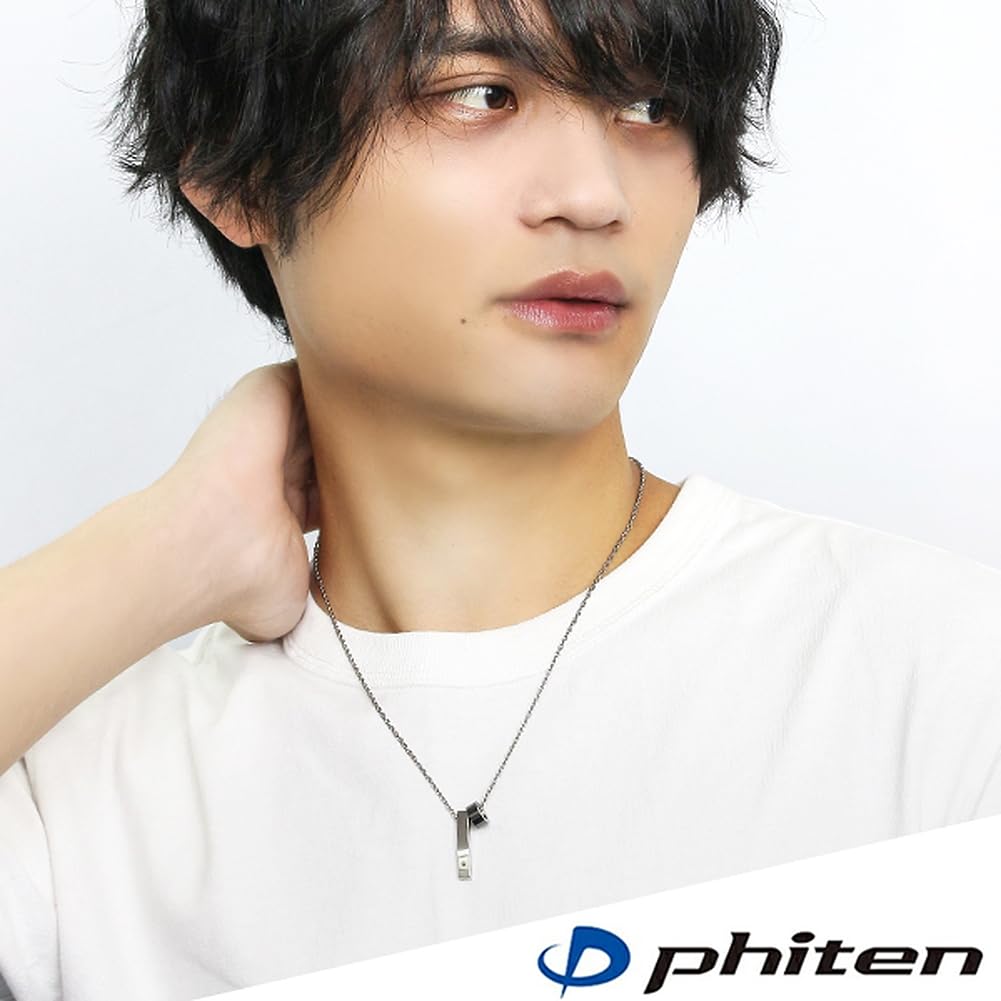 Phiten Black IP Ring Black Diamond Plate Double Parts Titanium Necklace Simple [Fefe] Fe-fe×phiten [Special Specifications]