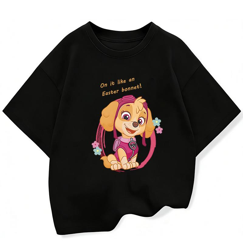 Summer Cartoon Cute Skye Print T-Shirt for Girls Round Neck Short Sleeve Design Perfect for Toddlers Everyday Wear Holidays