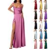 Women Summer Backless  Long Satin Dress Cowl Neck Cross Spaghetti Strap Party  Long Dress