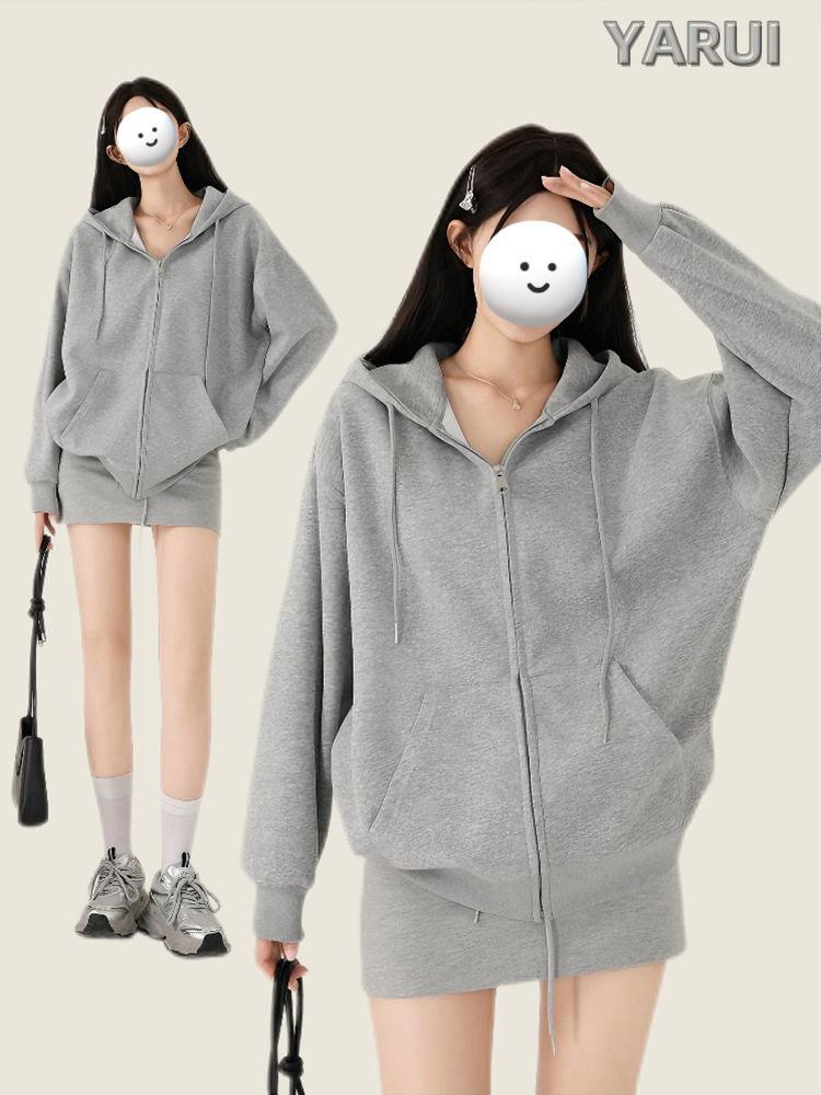 Women's Casual Hoodie Sportswear Set - Versatile Spring Jacket and Short Skirt Korean Style Outfit 2026