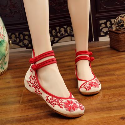 Ethnic Style Embroidered Ballet Flat Shoes Women Fashion Vintage Ankle Strap Loafers Casual Streetwear Thick Bottom Footwears