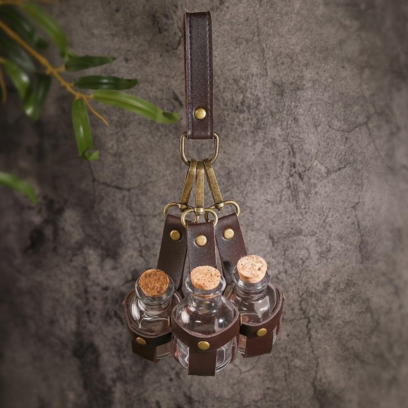 Halloween Witch Corked Potion Bottle with Leather Holder Wizard Potions Glass Holder Potions Bottle with Cork Stoppers