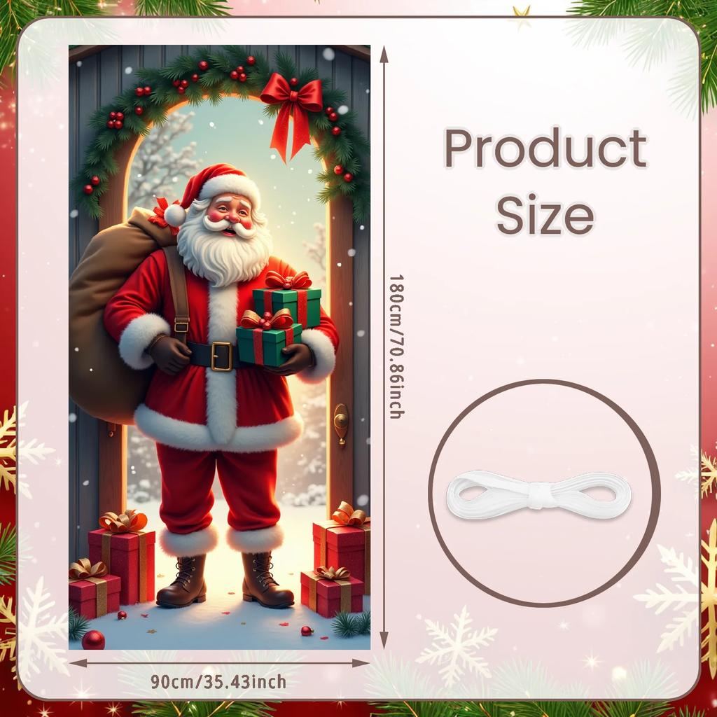 Santa Claus Christmas Door Cover Cloth Lining Decor for Outdoor Garden Kitchen Home Decorations Open the Door Holiday