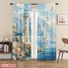 2PCS Digital Printed Curtains, Island Lighthouse Ocean Coastal Seaside, Modern Home Decor Style for Living Room Bedroom Decor
