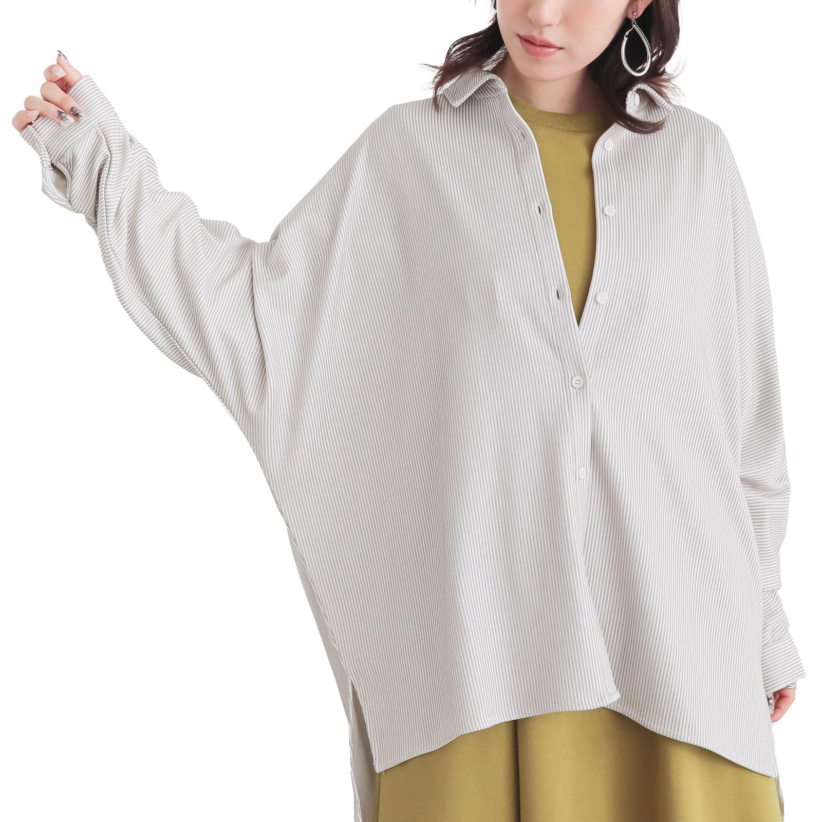 

Oshare Walker Полосатый Лонгслив Свободный Идеально для Весны и 11tn0d1 Футболка n OrLABEL, Женский Топ, Повседневный, Стройнящий, Посадка, Многослойность, Простой, серый