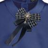 Vintage Plaids Ribbon Bowknot Brooch Pin Rhinestones Bowtie for Women Shirt Jabot Collar Pretied Necktie Clip Neckpiece