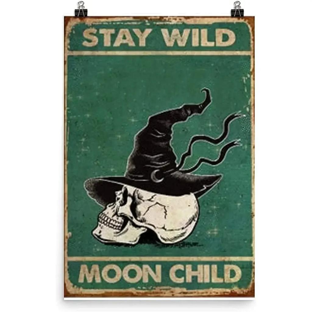 Vintage Hexe Frau Schwarze Kunst Poster Halloween Schwarze Katze Schild Metall Blechschilder Wand Heimdekor Schlafzimmer Badezimmer Raum Kaffee