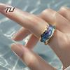 Daily Wear Finger Jewelry Resin Wave Ring for Women, Ocean Inspired Chunky Statement Ring, Non Tarnish Open Adjustable Fashion Summer Vacation Pattern