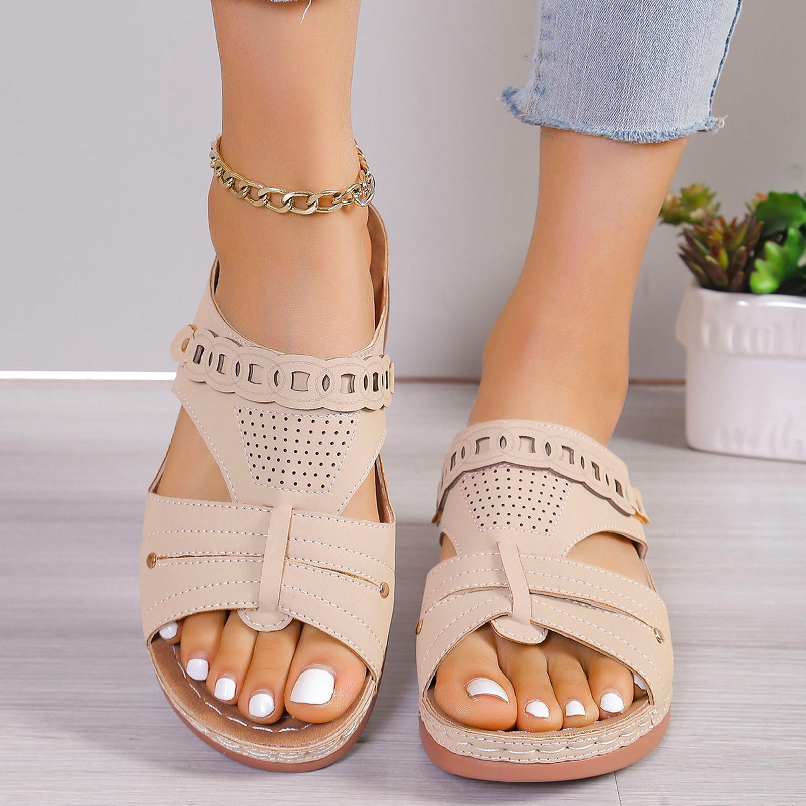 Women s Plus Size PU Peep Toe Comfort Sandals 38 бежевый 1680₽