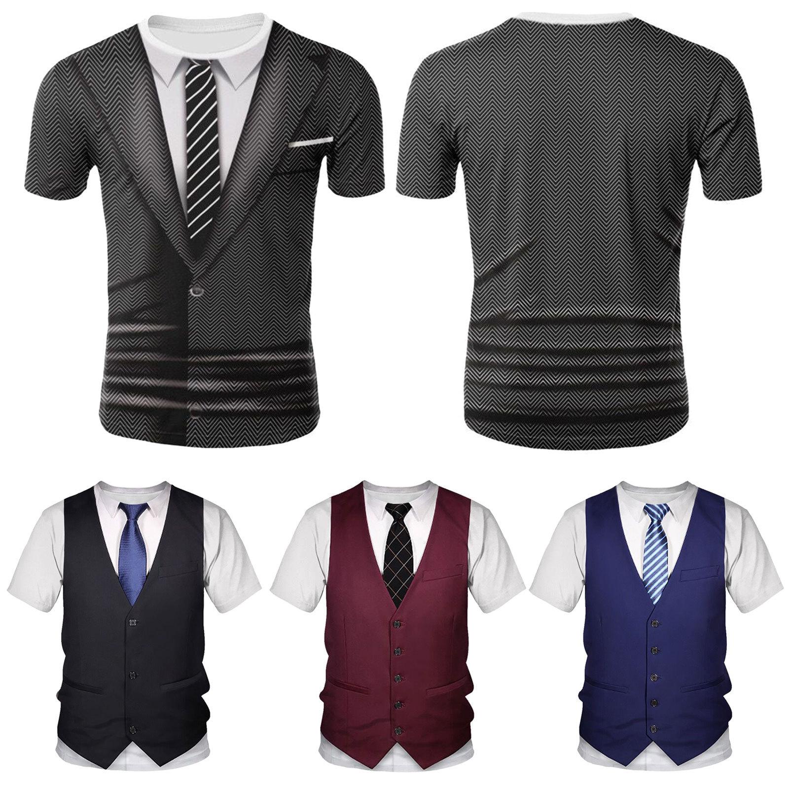 

Men s Classic Tuxedo Funny 3D Print Fake Suit T-Shirt Short Sleeve Party Costume Shirts Casual Wear XL темно-сірий