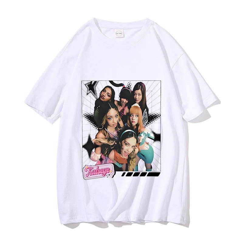 Katseye Graphic Short Sleeve T Shirt Kpop EYEKONS Fan Merch For Women Y2K Oversized Streetwear Summer Casual Top Tee