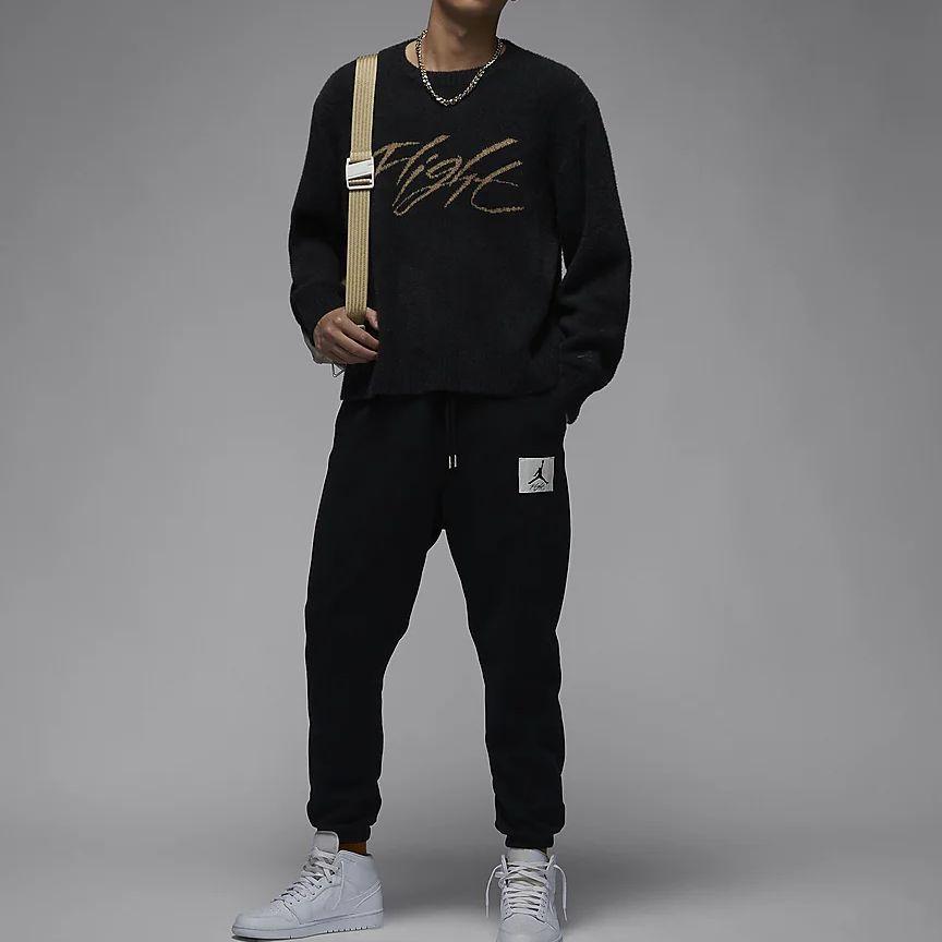 Jordan Flight Heritage Graphic Crew Neck Sweatshirt with Fleece Men Tops Black FD7390-045