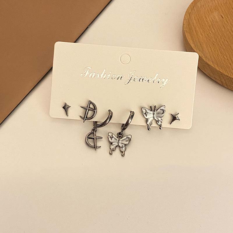 

Новые простые серьги-бабочки в форме звезд, набор из шести модных асимметричных сережек-лун как