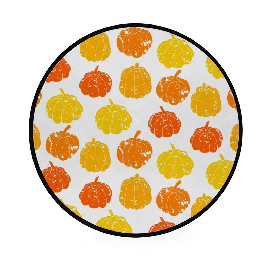 Fall Pumpkin Round Rug for Bedroom Thanksgiving Decor Circle Non Slip Carpet Maple Leaves Floor Mat for Bath Living Room Kitchen