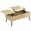 Lift-Top Coffee Table, Double Top, Hidden Compartment, Metal Legs, Natural Wood