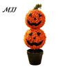 Outdoor Fall Yard Decorations Artificial Pumpkin Topiary Tree, Halloween Face Faux Boxwood Plants with Stake, Decorative Orange Autumn