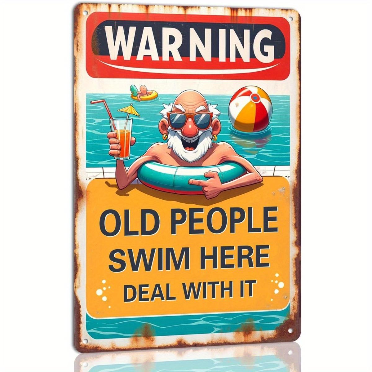 

[Vintage Metal Sign] Vintage Pool Rules Metal Sign - Humorous Rustic Wall Decor with WARNING OLD PEOPLE Swim Here Design 20x30cm（7.8x11.8inch）