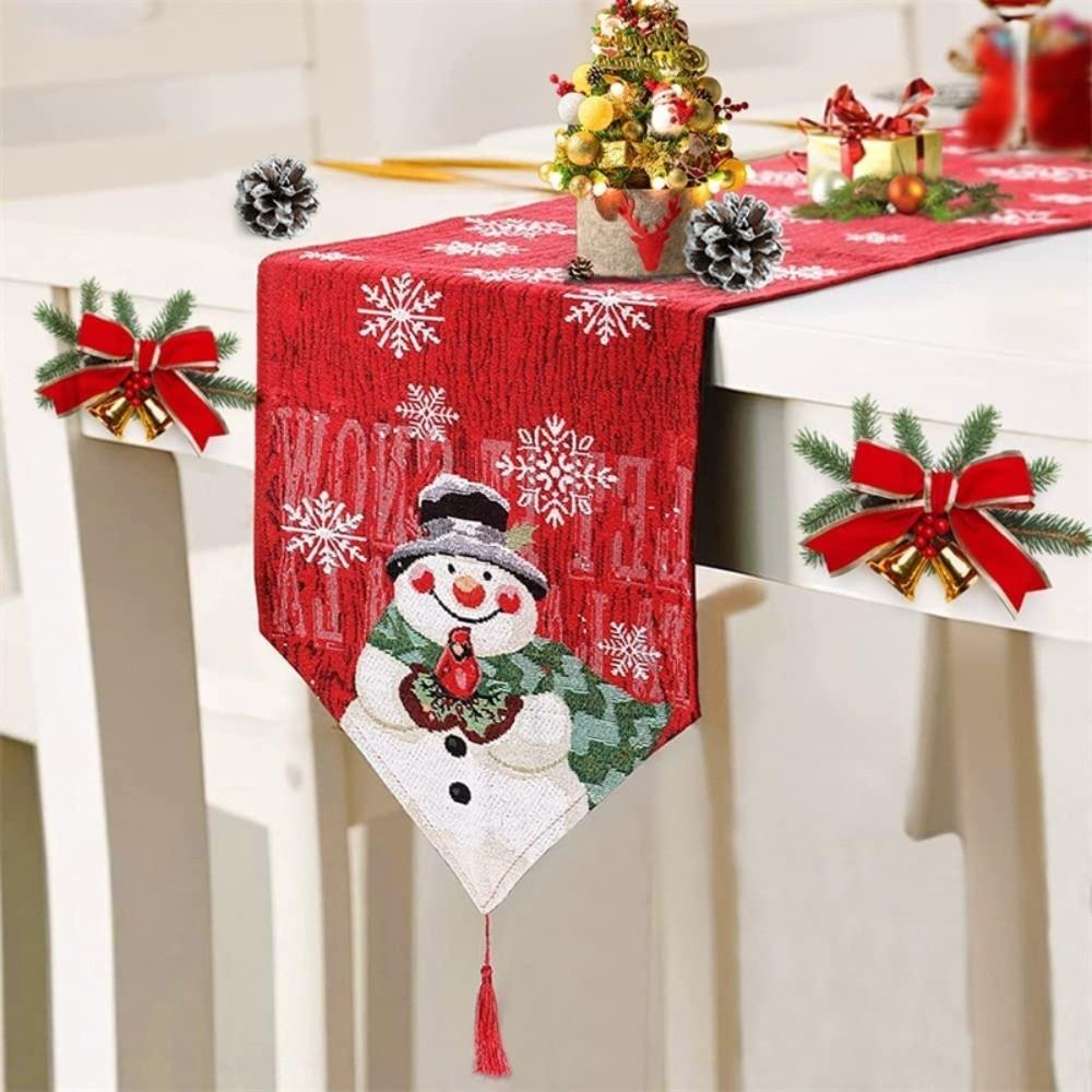 Red Christmas Table Runner Tree Santa Claus Tablecloth Flower Linen Table Cover  Christmas Eve