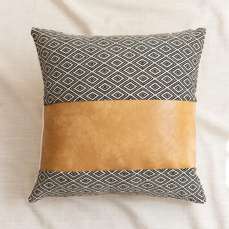1Pc Cushion Cover 45*45cm Argyle Pattern Pillow Case for Living Room Sofa Home Decoration Decor Lumbar Pillowcase Pu Leather