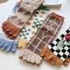 Women's Cotton Multi-Color Five-Toe Mid-Calf Socks (3 Pairs) - Breathable, Sweat-Absorbent, Ideal for Autumn/Winter Sports