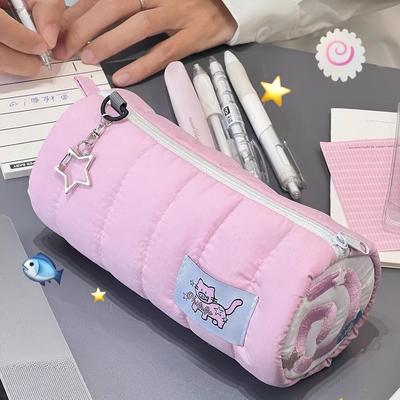 Rosa Federmäppchen auf Handtuchrolle, Kawaii, weiche Stifte-Aufbewahrungstasche, Kosmetiktasche, Cartoon, große Kapazität, Schüler-Schreibwaren, Schulbedarf