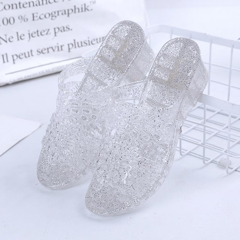 Sommersandalen Damen Kristall Transparente Schuhe Strandschuhe Rutschfeste Plastik Klare Schuhe Damen Sandalen PVC Transparente Sandalen