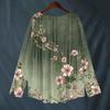 Women's Fashionable And Casual Shirt Long-sleeved V-neck Print Cotton And Linen Blouse