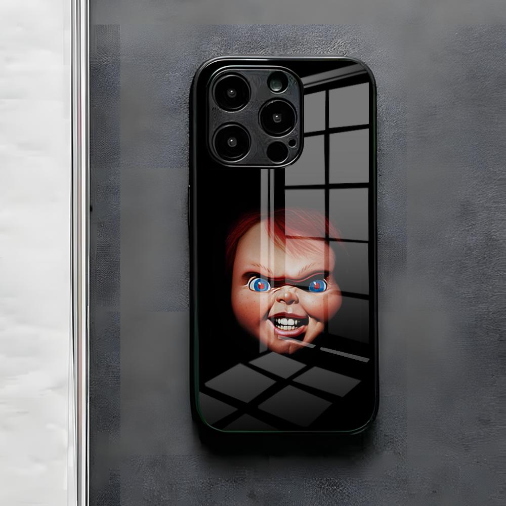 Chucky Doll Horror Movie Phone Case For IPhone 17 Air 16 E Pro Max 15 14 13 Mini 12 Pro 11 Max Plus Black Glass Cover