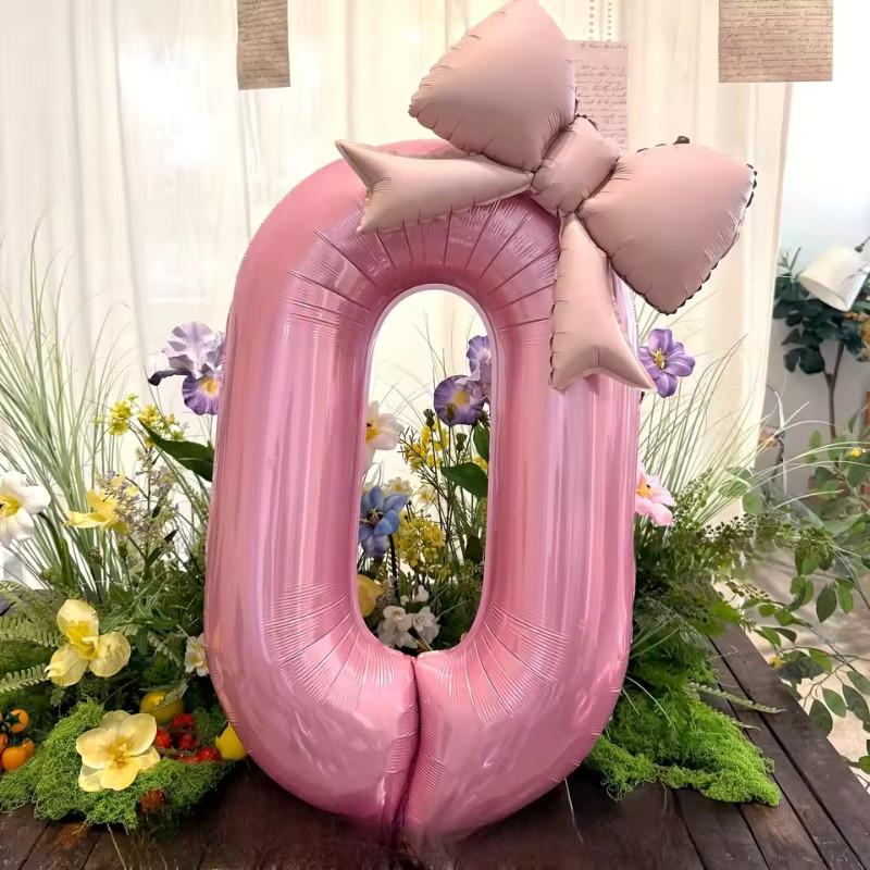 40inch Number 0-9 Pink Number Bowknot Bow Aluminum Foil Balloons for Women Girls Wedding Birthday Party Photo Props Supply